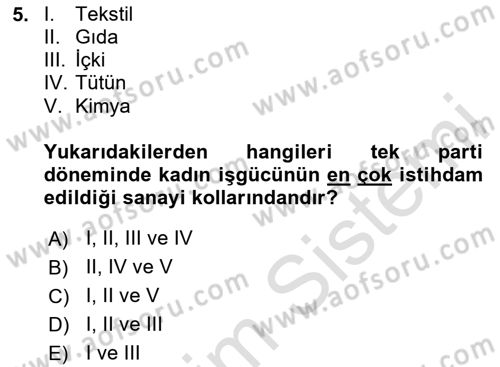 Çalışma İlişkileri Tarihi Dersi 2023 - 2024 Yılı Yaz Okulu Sınav Soruları 5. Soru