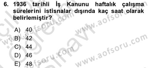 Çalışma İlişkileri Tarihi Dersi 2023 - 2024 Yılı Yaz Okulu Sınav Soruları 6. Soru