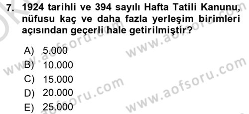 Çalışma İlişkileri Tarihi Dersi 2023 - 2024 Yılı Yaz Okulu Sınav Soruları 7. Soru