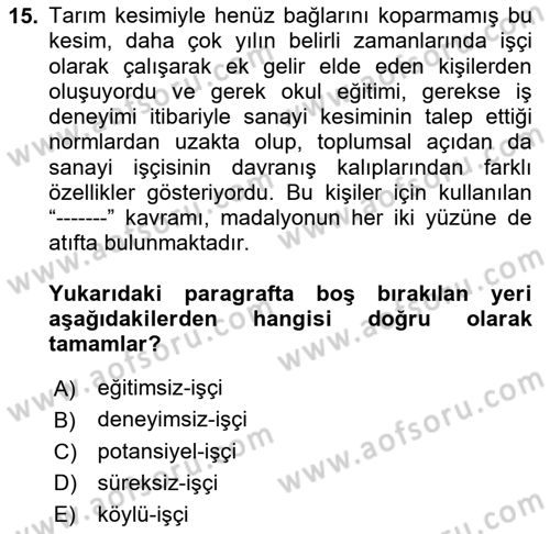 Çalışma İlişkileri Tarihi Dersi 2024 - 2025 Yılı (Vize) Ara Sınav Soruları 15. Soru