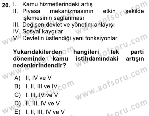 Çalışma İlişkileri Tarihi Dersi 2024 - 2025 Yılı (Vize) Ara Sınav Soruları 20. Soru