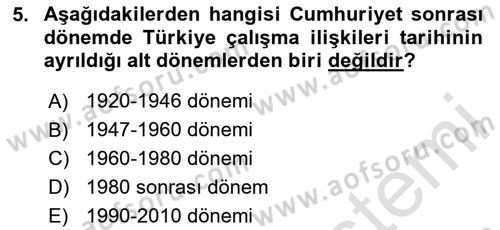 Çalışma İlişkileri Tarihi Dersi 2024 - 2025 Yılı (Vize) Ara Sınav Soruları 5. Soru
