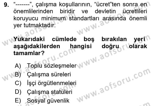 Çalışma İlişkileri Tarihi Dersi 2024 - 2025 Yılı (Vize) Ara Sınav Soruları 9. Soru