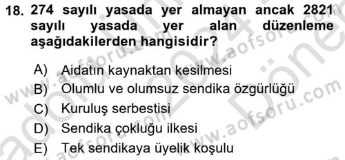 Çalışma İlişkileri Tarihi Dersi 2024 - 2025 Yılı (Final) Dönem Sonu Sınav Soruları 18. Soru