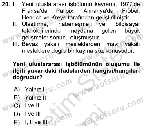 Çalışma İlişkileri Tarihi Dersi 2024 - 2025 Yılı (Final) Dönem Sonu Sınav Soruları 20. Soru