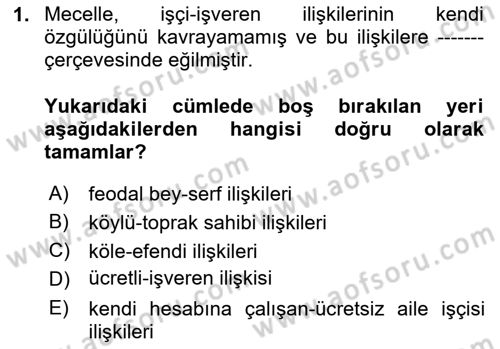 Çalışma İlişkileri Tarihi Dersi 2024 - 2025 Yılı Yaz Okulu Sınav Soruları 1. Soru