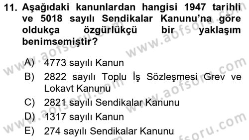 Çalışma İlişkileri Tarihi Dersi 2024 - 2025 Yılı Yaz Okulu Sınav Soruları 11. Soru
