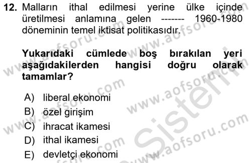 Çalışma İlişkileri Tarihi Dersi 2024 - 2025 Yılı Yaz Okulu Sınav Soruları 12. Soru