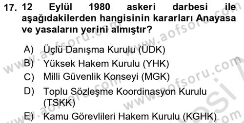 Çalışma İlişkileri Tarihi Dersi 2024 - 2025 Yılı Yaz Okulu Sınav Soruları 17. Soru