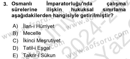 Çalışma İlişkileri Tarihi Dersi 2024 - 2025 Yılı Yaz Okulu Sınav Soruları 3. Soru