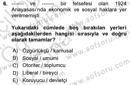 Çalışma İlişkileri Tarihi Dersi 2024 - 2025 Yılı Yaz Okulu Sınav Soruları 6. Soru