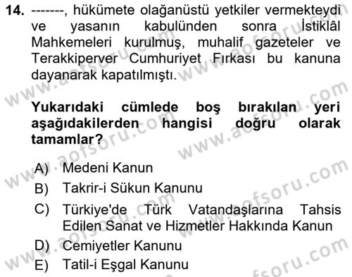 Çalışma İlişkileri Tarihi Dersi 2025 - 2026 Yılı (Vize) Ara Sınav Soruları 14. Soru