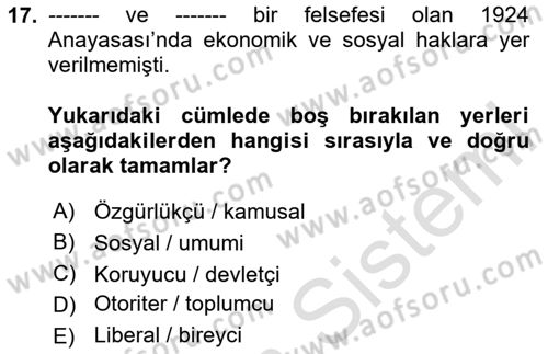 Çalışma İlişkileri Tarihi Dersi 2025 - 2026 Yılı (Vize) Ara Sınav Soruları 17. Soru