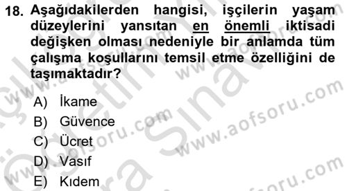 Çalışma İlişkileri Tarihi Dersi 2025 - 2026 Yılı (Vize) Ara Sınav Soruları 18. Soru
