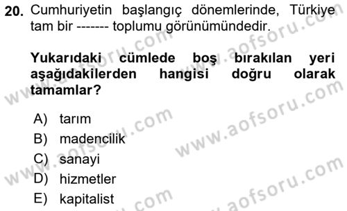 Çalışma İlişkileri Tarihi Dersi 2025 - 2026 Yılı (Vize) Ara Sınav Soruları 20. Soru
