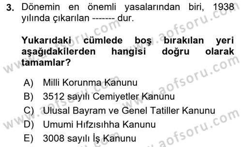 Çalışma İlişkileri Tarihi Dersi 2025 - 2026 Yılı (Final) Dönem Sonu Sınav Soruları 3. Soru