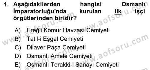 Çalışma İlişkileri Tarihi Dersi 2025 - 2026 Yılı Yaz Okulu Sınav Soruları 1. Soru