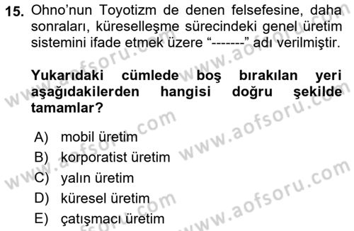 Çalışma İlişkileri Tarihi Dersi 2025 - 2026 Yılı Yaz Okulu Sınav Soruları 15. Soru