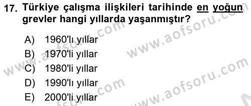Çalışma İlişkileri Tarihi Dersi 2025 - 2026 Yılı Yaz Okulu Sınav Soruları 17. Soru