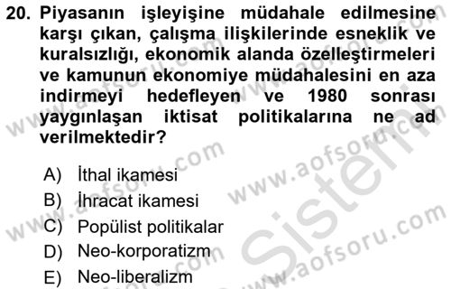 Çalışma İlişkileri Tarihi Dersi 2025 - 2026 Yılı Yaz Okulu Sınav Soruları 20. Soru