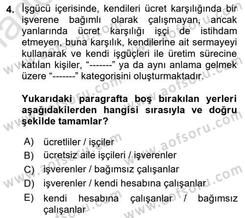Çalışma İlişkileri Tarihi Dersi 2025 - 2026 Yılı Yaz Okulu Sınav Soruları 4. Soru