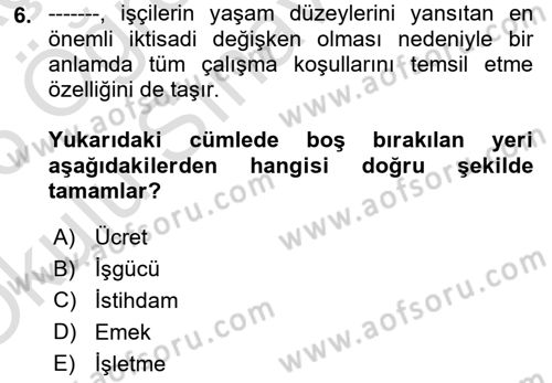 Çalışma İlişkileri Tarihi Dersi 2025 - 2026 Yılı Yaz Okulu Sınav Soruları 6. Soru