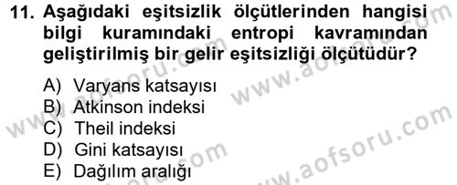 Gelir Dağılımı ve Yoksulluk Dersi 2012 - 2013 Yılı (Vize) Ara Sınav Soruları 11. Soru