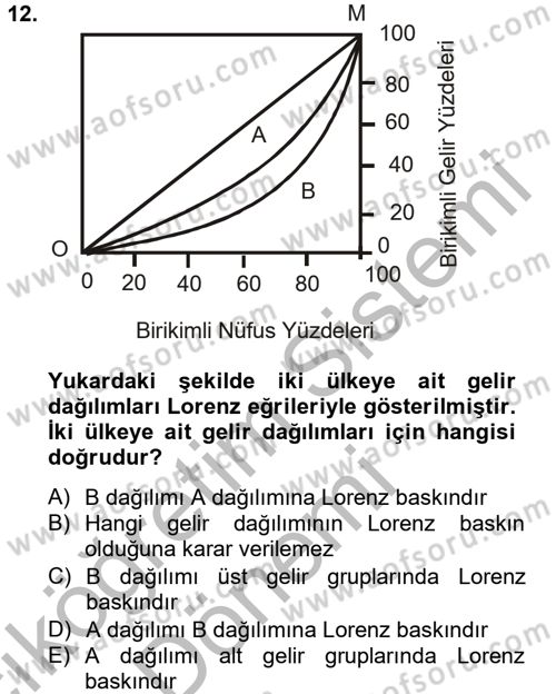 Gelir Dağılımı ve Yoksulluk Dersi 2012 - 2013 Yılı (Vize) Ara Sınav Soruları 12. Soru