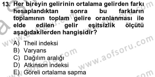 Gelir Dağılımı ve Yoksulluk Dersi 2012 - 2013 Yılı (Vize) Ara Sınav Soruları 13. Soru