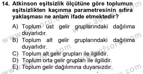 Gelir Dağılımı ve Yoksulluk Dersi 2012 - 2013 Yılı (Vize) Ara Sınav Soruları 14. Soru