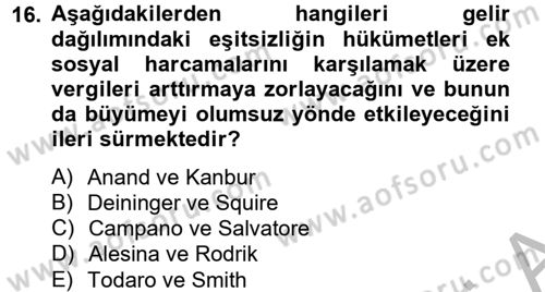 Gelir Dağılımı ve Yoksulluk Dersi 2012 - 2013 Yılı (Vize) Ara Sınav Soruları 16. Soru