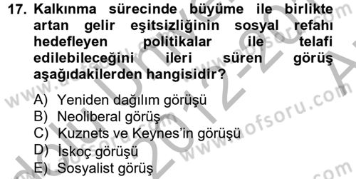 Gelir Dağılımı ve Yoksulluk Dersi 2012 - 2013 Yılı (Vize) Ara Sınav Soruları 17. Soru