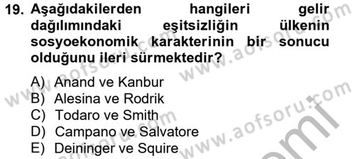 Gelir Dağılımı ve Yoksulluk Dersi 2012 - 2013 Yılı (Vize) Ara Sınav Soruları 19. Soru