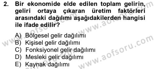 Gelir Dağılımı ve Yoksulluk Dersi 2012 - 2013 Yılı (Vize) Ara Sınav Soruları 2. Soru