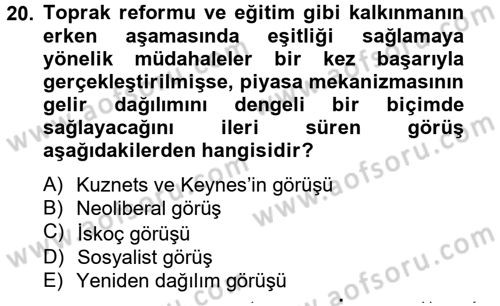 Gelir Dağılımı ve Yoksulluk Dersi 2012 - 2013 Yılı (Vize) Ara Sınav Soruları 20. Soru