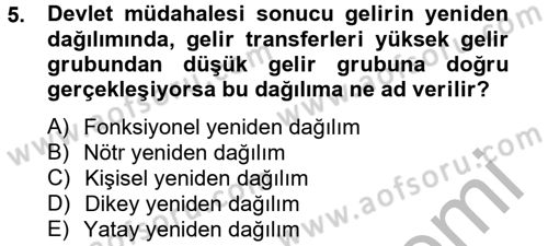 Gelir Dağılımı ve Yoksulluk Dersi 2012 - 2013 Yılı (Vize) Ara Sınav Soruları 5. Soru