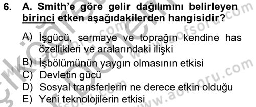 Gelir Dağılımı ve Yoksulluk Dersi 2012 - 2013 Yılı (Vize) Ara Sınav Soruları 6. Soru