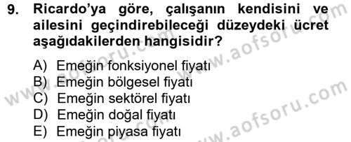Gelir Dağılımı ve Yoksulluk Dersi 2012 - 2013 Yılı (Vize) Ara Sınav Soruları 9. Soru