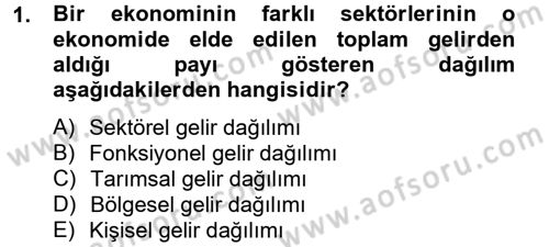 Gelir Dağılımı ve Yoksulluk Dersi 2012 - 2013 Yılı (Final) Dönem Sonu Sınav Soruları 1. Soru