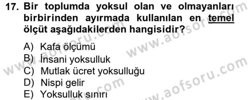 Gelir Dağılımı ve Yoksulluk Dersi 2012 - 2013 Yılı (Final) Dönem Sonu Sınav Soruları 17. Soru