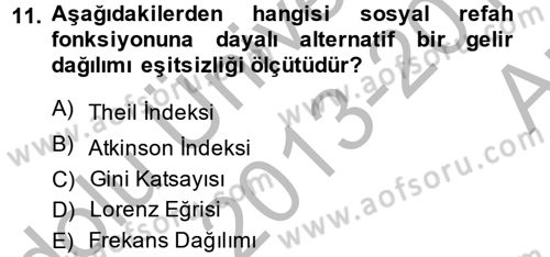 Gelir Dağılımı ve Yoksulluk Dersi 2013 - 2014 Yılı (Vize) Ara Sınav Soruları 11. Soru