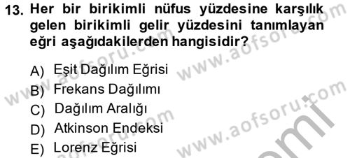 Gelir Dağılımı ve Yoksulluk Dersi 2013 - 2014 Yılı (Vize) Ara Sınav Soruları 13. Soru