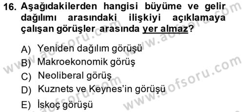 Gelir Dağılımı ve Yoksulluk Dersi 2013 - 2014 Yılı (Vize) Ara Sınav Soruları 16. Soru