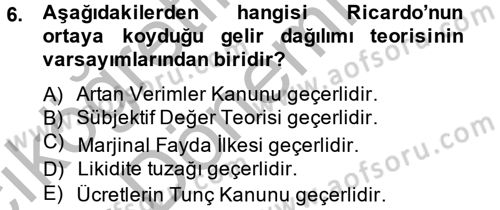 Gelir Dağılımı ve Yoksulluk Dersi 2013 - 2014 Yılı (Vize) Ara Sınav Soruları 6. Soru