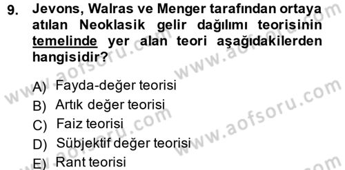 Gelir Dağılımı ve Yoksulluk Dersi 2013 - 2014 Yılı (Vize) Ara Sınav Soruları 9. Soru