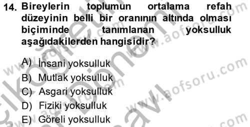 Gelir Dağılımı ve Yoksulluk Dersi 2013 - 2014 Yılı (Final) Dönem Sonu Sınav Soruları 14. Soru