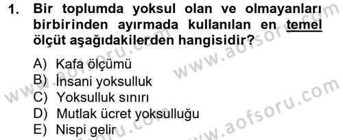 Gelir Dağılımı ve Yoksulluk Dersi 2013 - 2014 Yılı Tek Ders Sınav Soruları 1. Soru