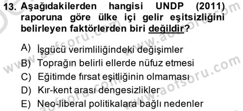 Gelir Dağılımı ve Yoksulluk Dersi 2013 - 2014 Yılı Tek Ders Sınav Soruları 13. Soru