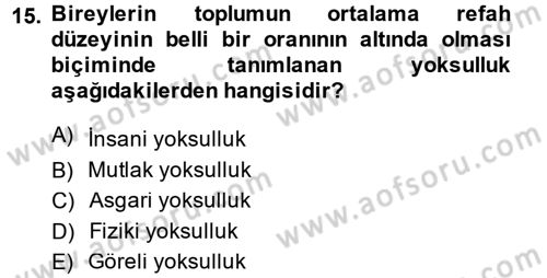 Gelir Dağılımı ve Yoksulluk Dersi 2013 - 2014 Yılı Tek Ders Sınav Soruları 15. Soru