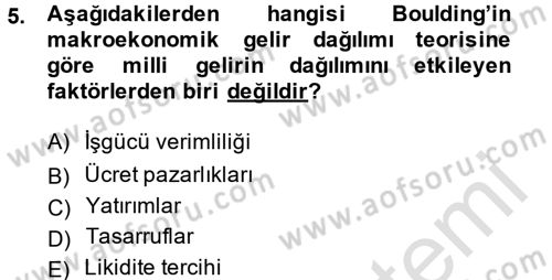 Gelir Dağılımı ve Yoksulluk Dersi 2013 - 2014 Yılı Tek Ders Sınav Soruları 5. Soru